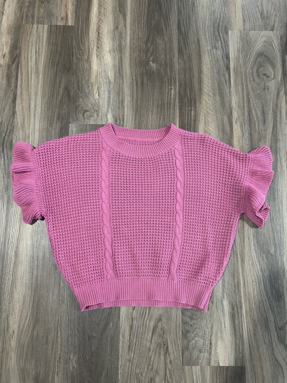 Pink Cable Knit Short Sleeve Sweater Top